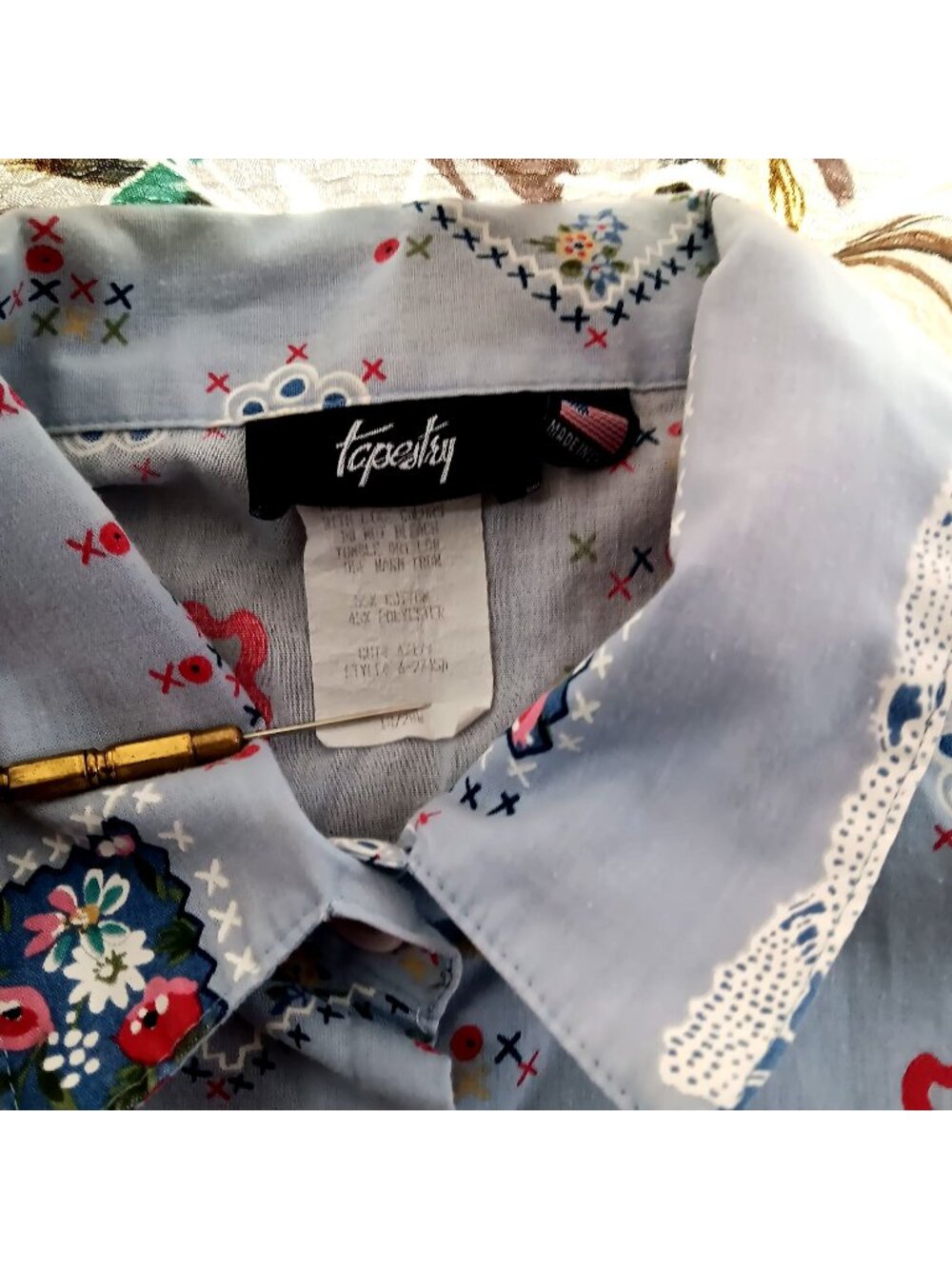 Vintage Women's XL Cottage Granny Shirt Top Button-Up Patchwork Design USA